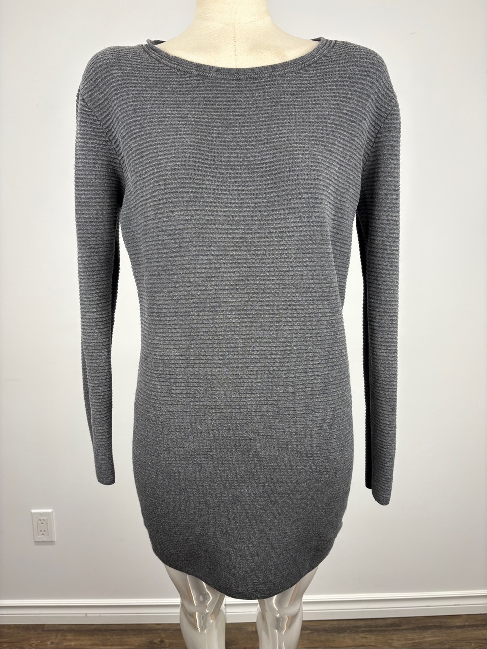 Aritzia Wilfred Campanule Ribbed Silk Cashmere Sweater Dress Gray Small S